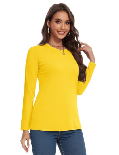 Image of YUCOLEN Long Sleeve Shirts for Women Cotton Crew Neck Casual Tops Fall
