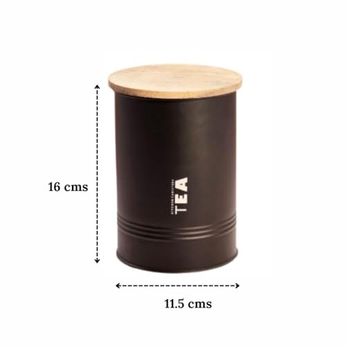 Image of JISCOVERY Airtight Tea & Sugar Container Set of 2| Metal Storage Canister with Wooden Lid for Kitchen| Storage Box for Kitchen Counter Top| 1300 ML| Black