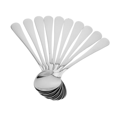 OUNONA 10個 ステンレス製小型調味料スプーン 耐久性と滑らか仕上げで簡単清掃 スープ コーヒー兼用の家用アジアンスプーン 人間工学ハン