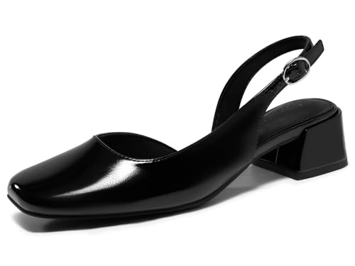 Coutgo Womens Chunky Low Heels D'Orsay Slingback Pumps Closed Square Toe Work Office Dress Shoes