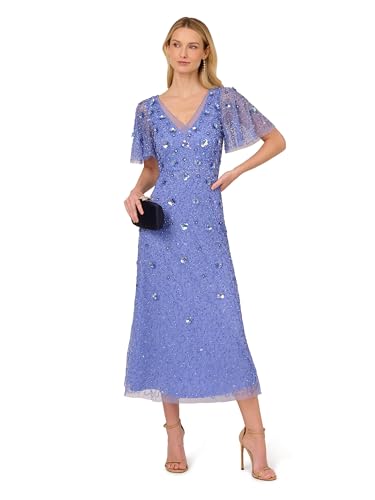 Adrianna Papell Women's Bead Mesh Flutter Dress4