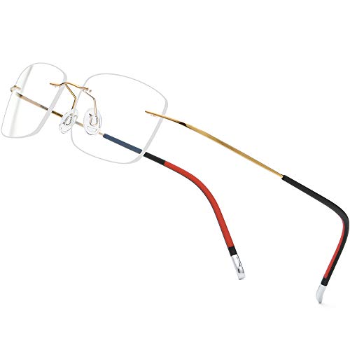 FONEX Titanium Glasses Men,Rimless Square Eyeglasses Frame Frameless Myopia Optical Eyewear (9203, Gold)