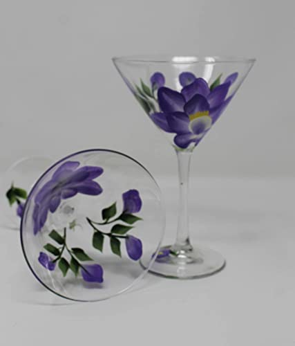 Hand Painted Martini Glasses - Lotus Blossom (Set of 2)