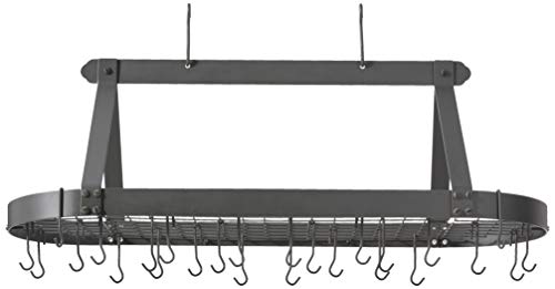 Old Dutch Oval Hanging Pot Rack With Grid & 24 Hooks, Graphite, 48 X 19 X 15.5 #TOP1