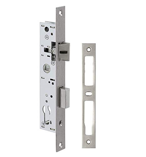 METALUX série 7/36 - Serrure à encastrer Réversible Avec Gâche Têtière Inox coffre 36mm x 180mm pour porte PVC ou porte metallique