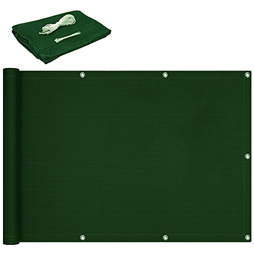Privacy Shield Screen Cover 0.9x8.5m Windbreak Net Fence for Yard Lawn Pergola Decking Protective Screens with Easy to Clean Design Dark Green with Eyelets and Cable Ties attached