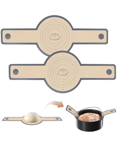 Silicone Bread Sling for Dutch Oven, 2 Pcs Non-Stick & Easy to Clean Bread Baking Mat, Reusable Bread Sling Supplies with Long Handle, Bread Baking Sheet Liner to Transfer Sourdough?Grey?
