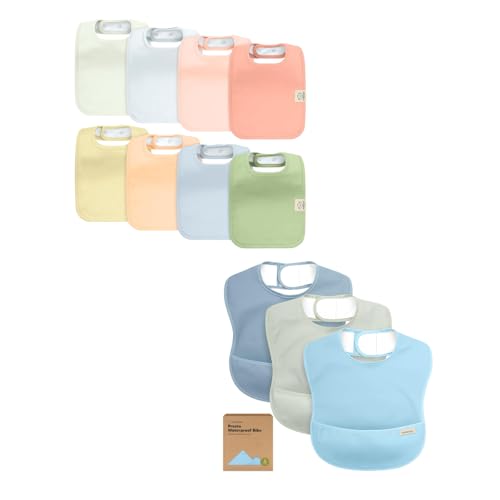 KeaBabies 8-Pack Toddler Drool Bibs for Boy, Girl and 3-Pack Waterproof Baby Bibs for Eating - Soft Cotton Drooling Scarf for Kids, Infant, Babies - Lightweight Food Catcher