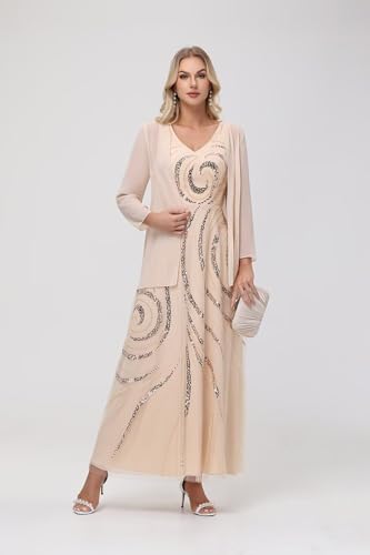 Clothfun Simple Chiffon Long Sparkly Mother of The Bride Dress 2025 Sparkly Wedding Guest Dress with Jacket CY134CC4
