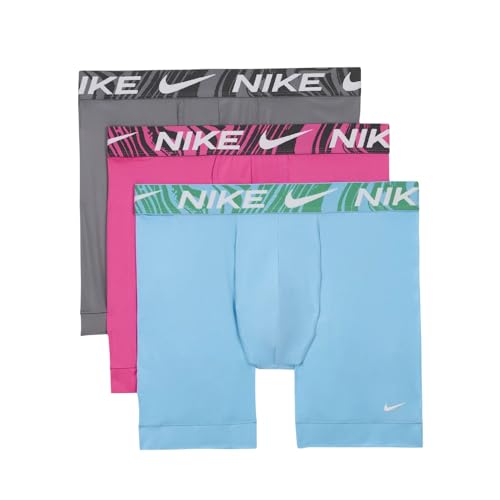 Nike Men's Dri-Fit Essential Micro Boxer Brief, 3pk, Aquarius Blue/Laser Fuchia/Cool Grey, L