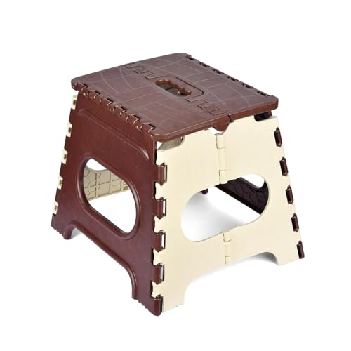 Image of U-MAX 12 Inch Folding Stool - Compact, Portable Step Stool for Kids & Adults, Lightweight Plastic Design, Slip-Resistant, Ideal for Kitchen, Bathroom, Camping & Travel (Brown / 12 inch)