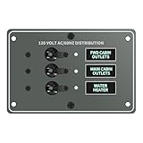 Haoguo Marine Distribution Switch Panel, 120VAC 3-Position Circuit Breaker with LED Indicators, 12VDC Backlit Board, Multiple Labels, Overload Protection, for Boats, RVs, and Home AC Circuits,HCTP-03