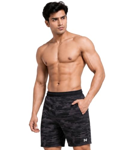 Image of NINQ Men's Sports Shorts Pack of 2 | Casual Gym Shorts with Side Zipper Pockets, Elastic Waist & Quick-Dry Comfort for Running & Workout
