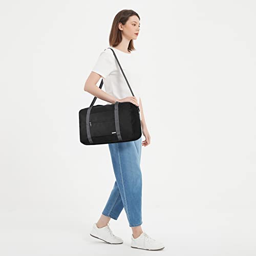 Ryanair Handgepäck 40x30x20, 40x20x25 Handgepäck Tasche für Flugzeug Reisetasche Klein Faltbare Sporttasche Weekender Koffer für Herren und Damen von WANDF(Schwarz 20L mit Schultergurt)