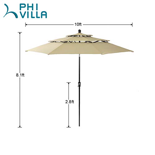 Phi Villa 10Ft Patio Umbrellas, Outdoor 3 Tier Vented Market Table Umbrella With 1.5" Aluminum Pole And 8 Sturdy Ribs, (Beige) For Poolside, Garden Terrace #TOP5