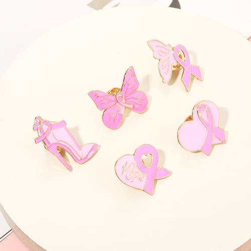 Image of Breast Cancer Awareness Pins for Women Enamel Pink Ribbon Lapel Pins Fight Breast Cancer Brooches Heart Hope Butterfly Brooch Pins Breast Cancer Awareness Jewelry Accessories Outfits