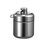 DRERIO Small Pill Box Metal Pill Holder Keyring Waterproof Pill Organiser Round Portable Pill Container Small Capsules Pill Case Grey for Outdoor Travel Camping Fishing Storage