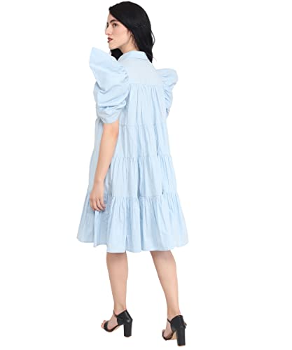 Image of Women's Power Shoulder Dress Plain Cotton Blend Western Dress