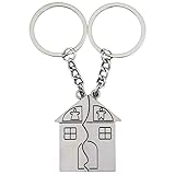 Diseño: El llavero de la casa con diseño de casa de rompecabezas plateado. Llavero para parejas y familias.