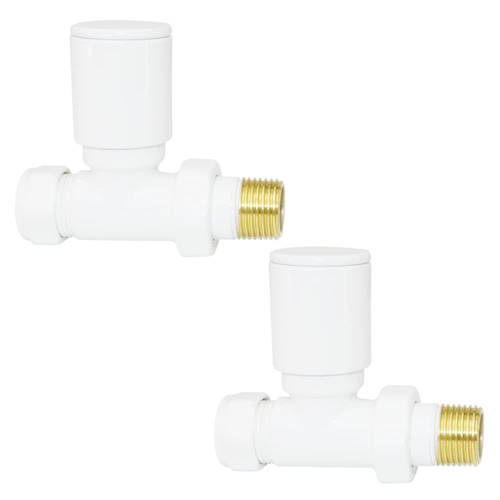 Warmehaus White 15Mm Pair Of Straight Radiator Valve For Heated Towel Rail Radiator