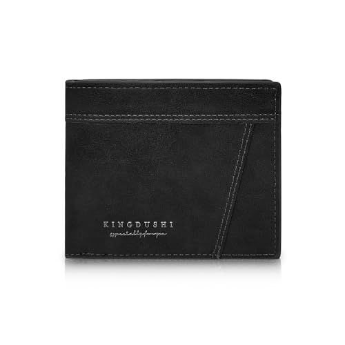 Mens Wallet, PU Leather Bifold Wallets for Men Foldable Credit Card Wallet with Card Slot ID Card Window Front Pocket Wallet with Zipper (Black)