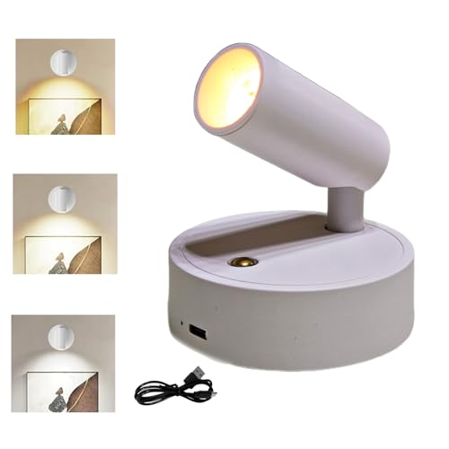 Spot Lights Indoor, Rechargeable Plant Spotlight Indoor, 360° Rotate Wireless LED Uplighting, Battery Powered Ceiling Spotlight for Artwork Painting Tree Plant Picture Lights Wall Light (White)