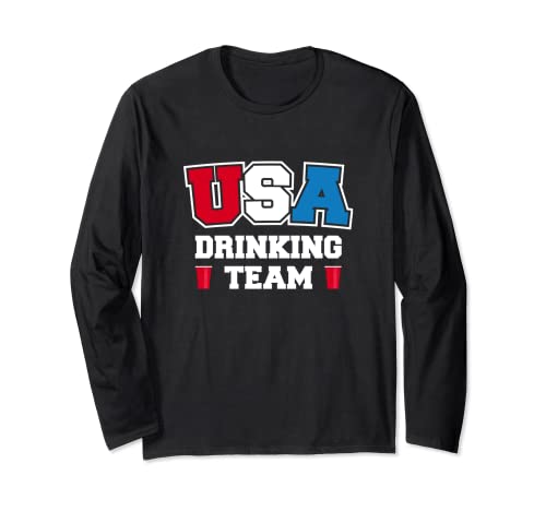 USA Drinking Team Funny Drinking Beer Lover Beer Pong Gift Manga Larga