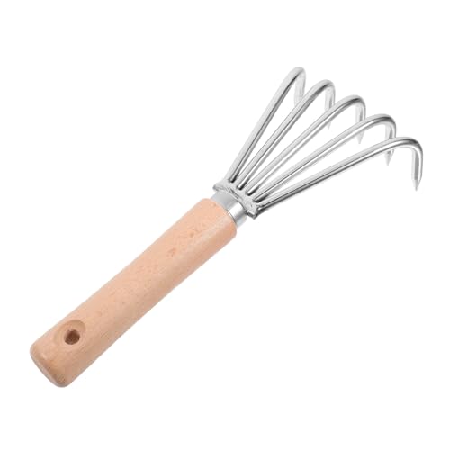 HAMPPLIES Rastrillo Cultivador De Mano Acero Inoxidable Multifuncional para Jardinería Doméstica Mango Corto Madera Compacto para Deshierbar y Airear Suelo
