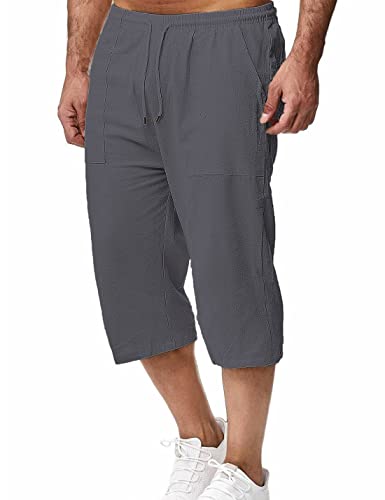 Wanzetaly Mens Casual Soft Linen Long Shorts Knee Length Sport Running Lounge Work Shorts Capri Pant3