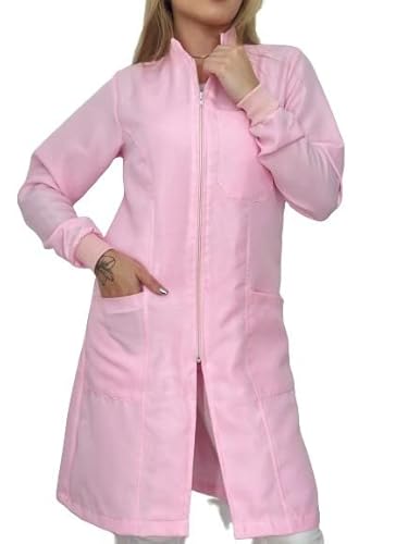 Jaleco Rosa Claro Feminino Oxford Ziper Manga Longa Padre Cor:Rosa Claro;Tamanho:G1