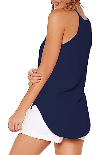 Loukeith Womens Tops Sleeveless Halter Racerback Summer Casual Shirts Basic Tee Shirts Cami Tank Tops Beach Blouses Navy M #TOP3