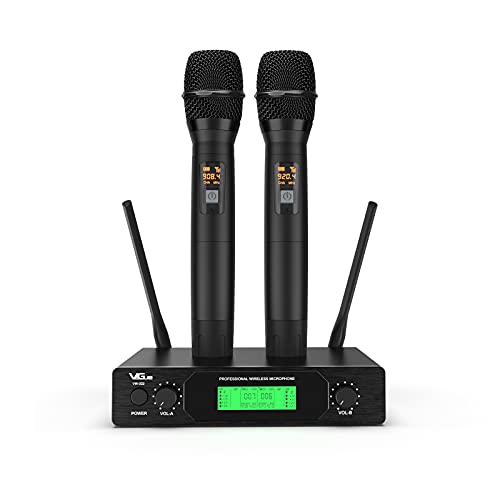 UHF Wireless Microphone, VeGue Metal Professional Dual Channel Handheld Dynamic Mic System, for Karaoke, Party, Church, DJ, Wedding, Meeting, Home KTV Set, Outdoor Events, 200ft(VW-022)