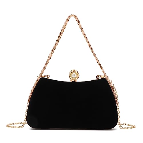 Pochettes et clutches de soirée en velours noir avec chaîne amovible pour femme