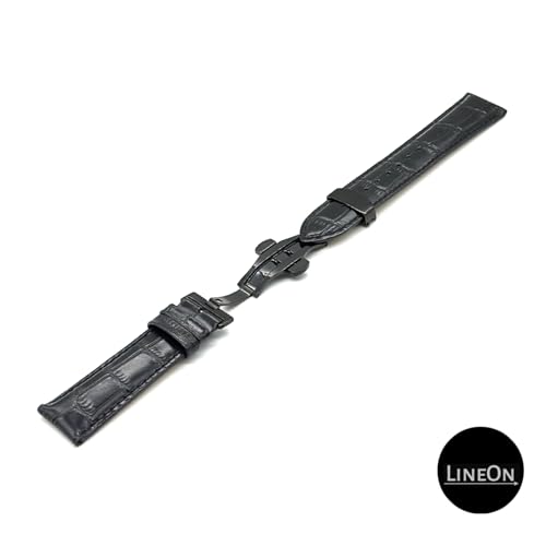 Image of Lineon 22mm Half Padded Premium Leather Mens Watch Strap with ButterFly Lock For Branded Watches Tool and Pins Include