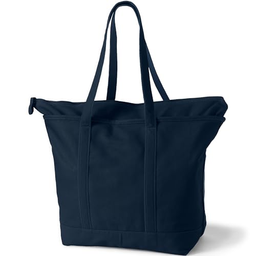 Image of Lands' End Zip Top Long Handle Canvas Tote Bag