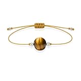 Pulseras Piedra 100% Natural Plata 925, Prosperidad & Abundancia, Hilo Color Dorado para Hombres y Mujeres, (Ojo de Tigre Natural)