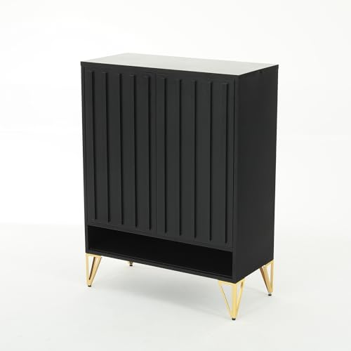 DWVO Shoe Cabinet with 2 Doors, 5-Tier Shoe Organizer Storage for Entryway, Steel Modern Fluted Shoe Rack, Black