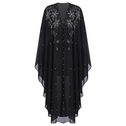 IBTOM CASTLE Abaya for Women Muslim, Beaded Embroidered Maxi Kaftan Dress Cardigan Caftan Dubai Arabic Kimono Robe
