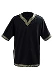 Men's Vintage Medieval V-Neck Shirt Pirate Warriors Costume Gothic Short Sleeves Viking Clothing (L, Black)