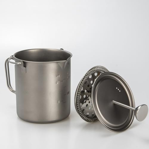 MeevrgR Olla de prensa francesa de 750 ml para camping, taza de café de titanio con mango plegable, cafetera hecha a mano para cocinar al aire libre y picnics