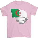 Camiseta de fútbol con la bandera de Argelia rizada para hombre, 100 % algodón, rosa claro, S
