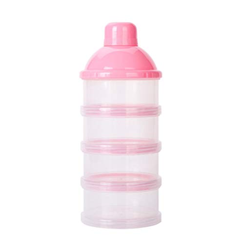 YeahiBaby 4 Layers Baby Milk Powder Formual Dispenser Twist Lock Non-Spill Stackable Container for Snacks, Nuts, Drinks and More (Pink)