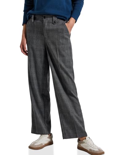 Street One Pantalones de Pernera Recta a Cuadros, Color Negro, 40