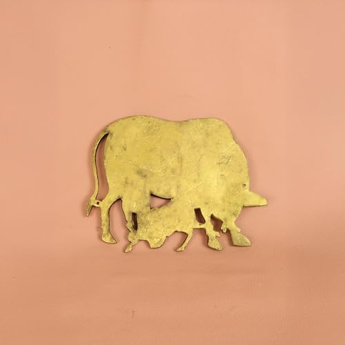 Image of Spillbox Brass Kamdhenu Cow Pair Wall Hanging |Vastu Gau MATA Statues Wall Hanging for Home |Living Room|Door Hanging Decor|Statue Sculpture for Home&Office- Brass Kamdhenu