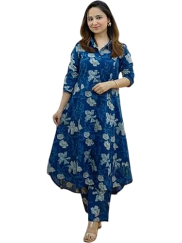 Image of GRECIILOOKS Co ord set for women stylish | Anarkali Kurta-Set - Viscose Printed Kurta & Straight Pant | kurtis| Festive Indian Traditional Outfit Dress for Functions & Puja | Trendy Travel & Streetwear Look for Woman | 3 /4 Half Sleeve