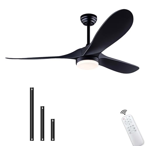 QUTWOB 52" Ceiling Fans with Lights Remote Control,Modern Reversible DC Motor Indoor Outdoor 3 Blades ABS Ceiling Fans for Patio Bedroom Living Room(Black) thumbnail 7