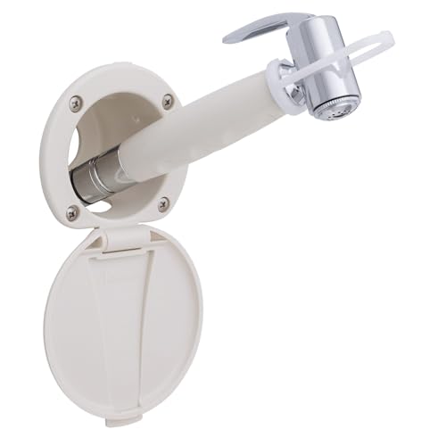 Ambassador Marine Recessed Shower- Warm White Cup & Lid, Hammer-Head Warm White Sprayer, 10' White Rubber Hose - 136-0014-WH-W