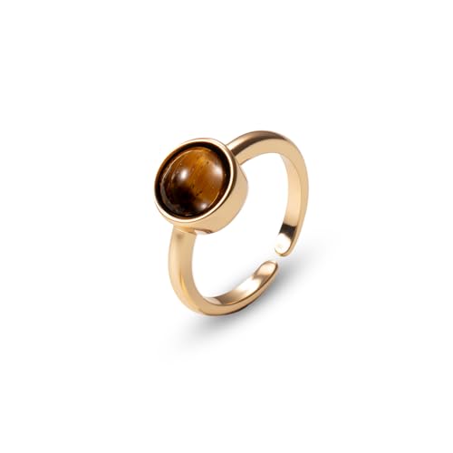 Teppdfann Gold Tiger Eye Ring - Adjustable Vintage Open Brown Ring for Women, Minimalist Tiger Eye Stone Natural Gemstone Jewelry for Gift