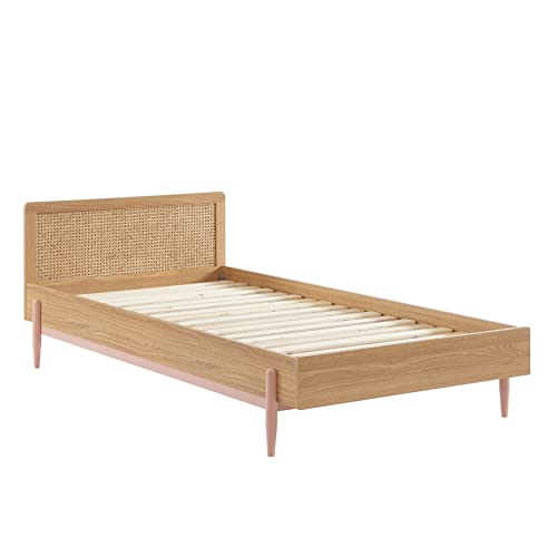 BAÏTA Lit Enfant Pablo Rose et cannage 90x190 sommier Inclus