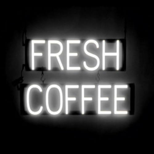 Image of SpellBrite LED Neon FRESH COFFEE Sign for Business - White, 23 inch x 15 inch | Ultra-Bright Click-Together Signage for Cafes, with Visibility from 500 Feet - 8 Animations, 6 Brightness Settings